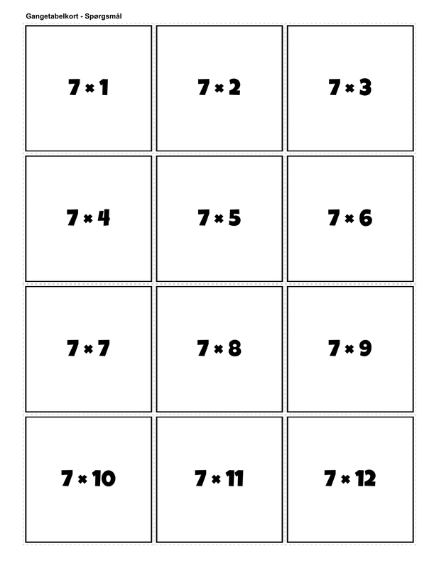 Printable multiplication flashcards for 7 times table - PDF download