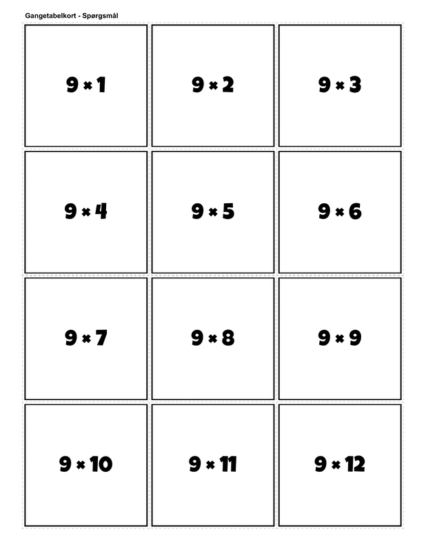 Printable multiplication flashcards for 9 times table - PDF download
