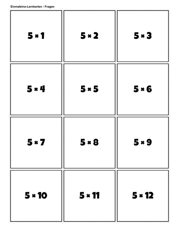 Printable multiplication flashcards for 5 times table - PDF download