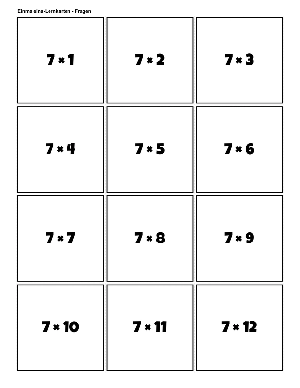Printable multiplication flashcards for 7 times table - PDF download