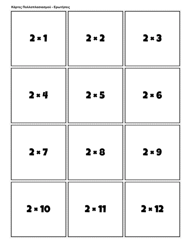 Printable multiplication flashcards for 2 times table - PDF download
