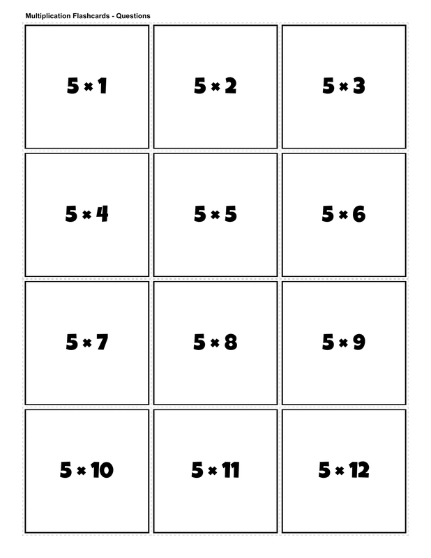 Printable multiplication flashcards for 5 times table - PDF download