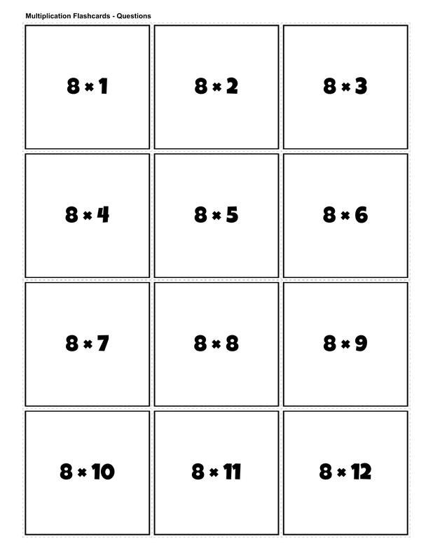 Printable multiplication flashcards for 8 times table - PDF download