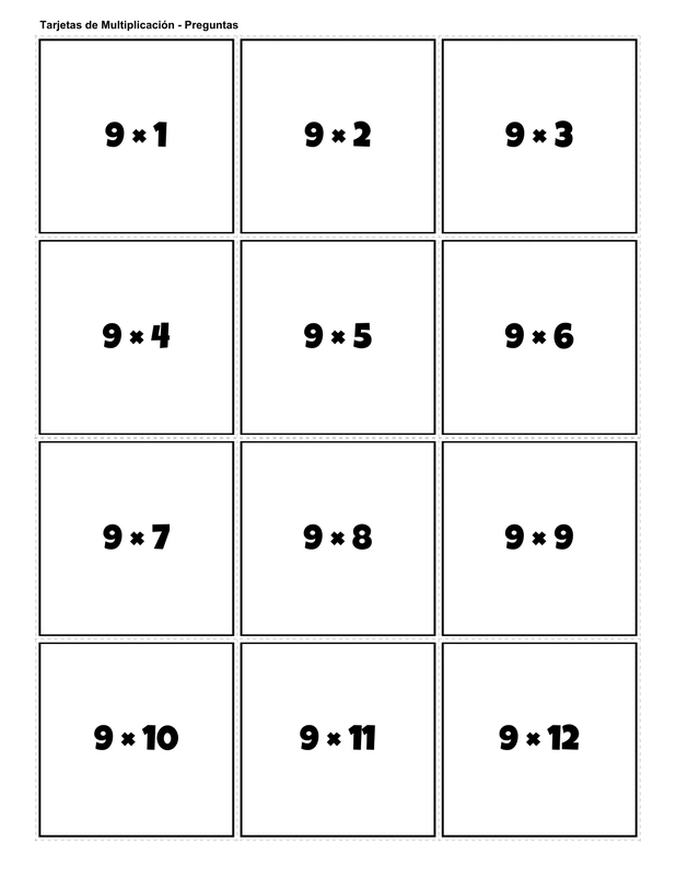 Printable multiplication flashcards for 9 times table - PDF download