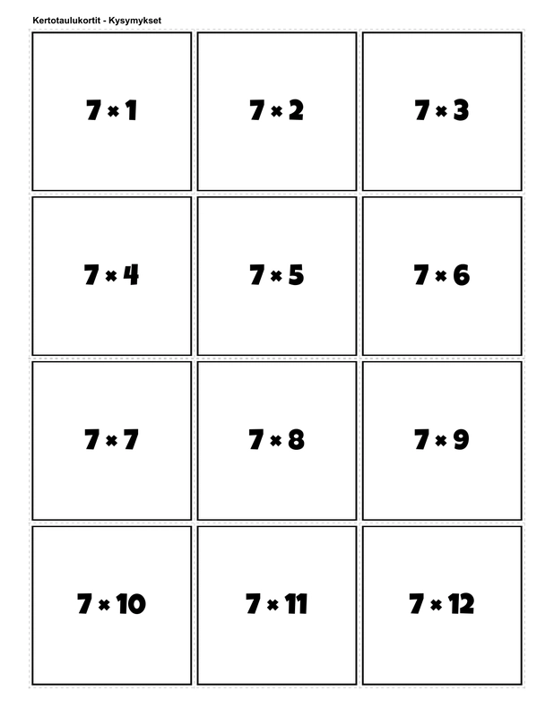Printable multiplication flashcards for 7 times table - PDF download