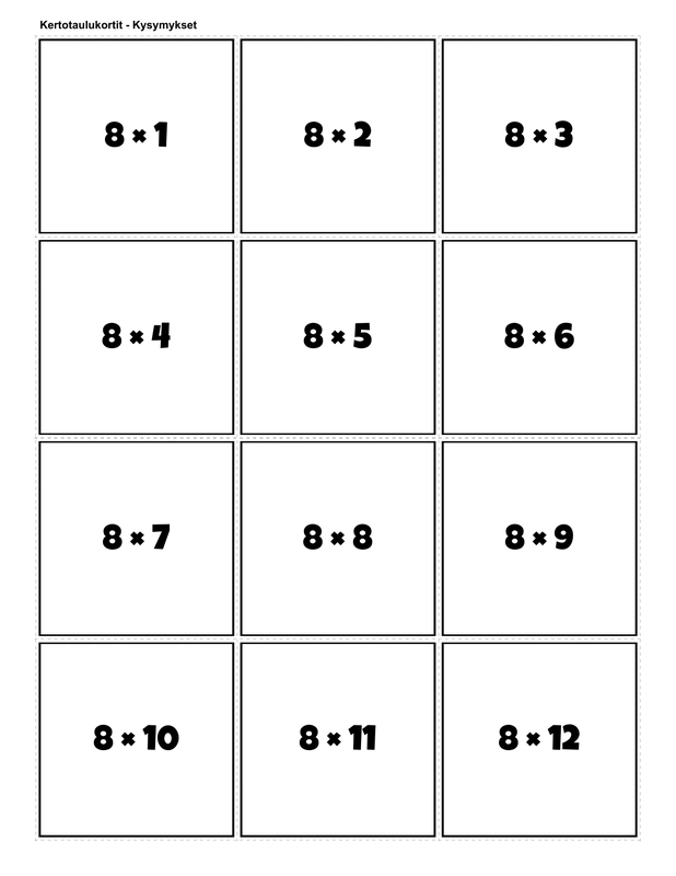 Printable multiplication flashcards for 8 times table - PDF download
