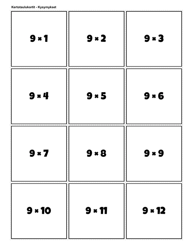 Printable multiplication flashcards for 9 times table - PDF download