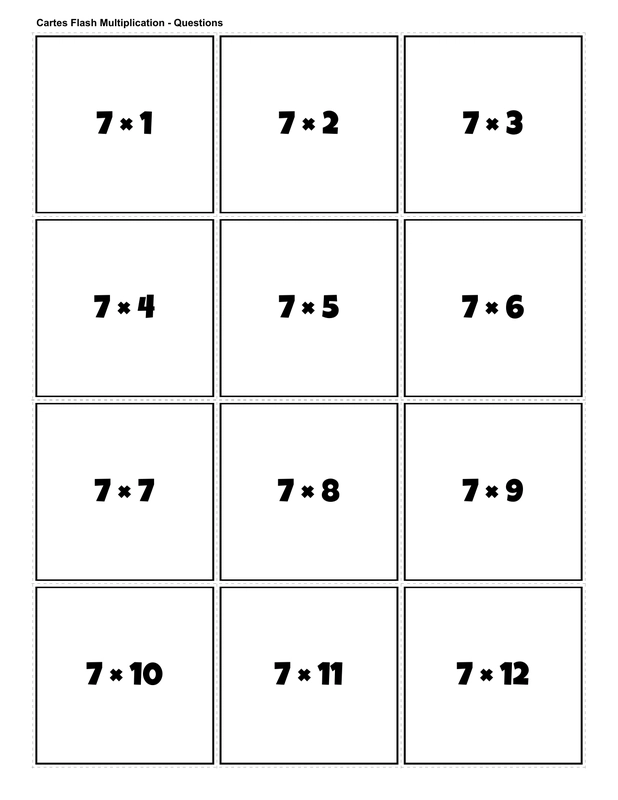 Printable multiplication flashcards for 7 times table - PDF download