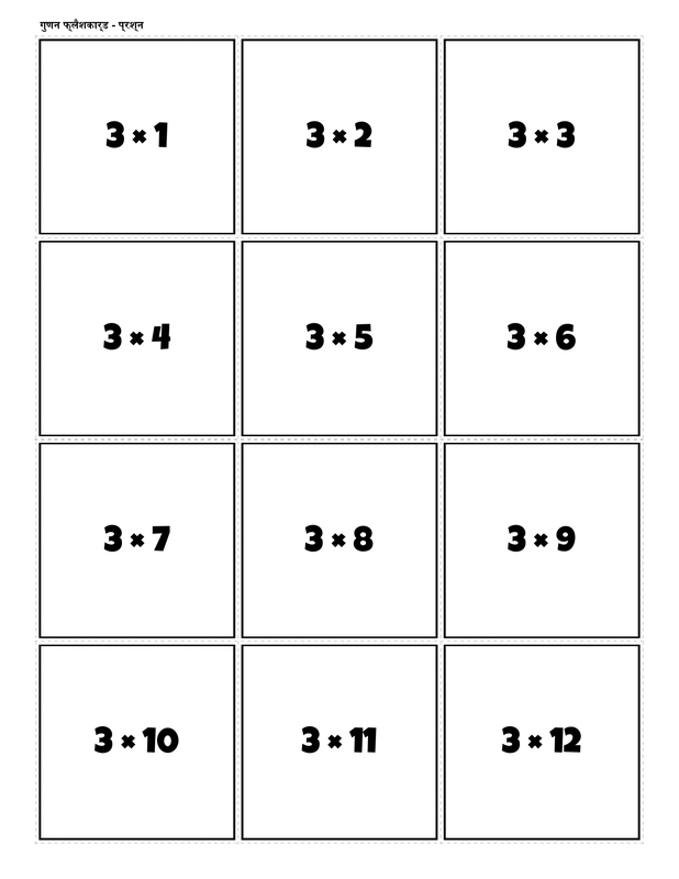 Printable multiplication flashcards for 3 times table - PDF download