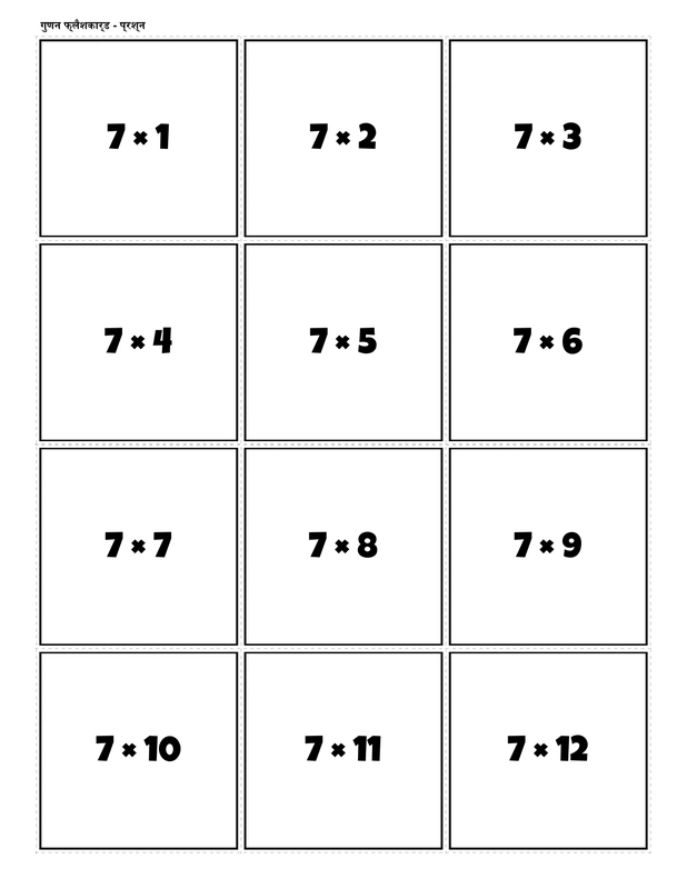 Printable multiplication flashcards for 7 times table - PDF download