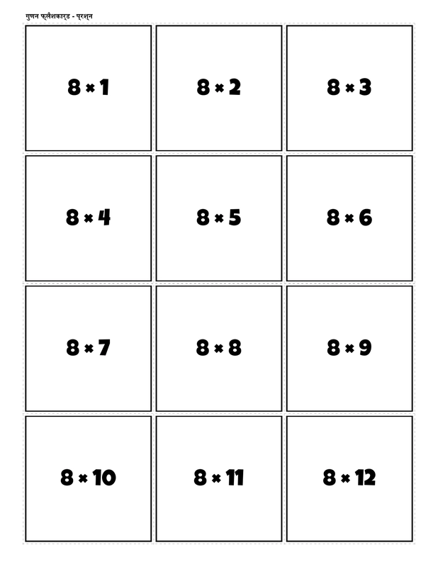 Printable multiplication flashcards for 8 times table - PDF download