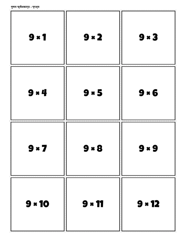 Printable multiplication flashcards for 9 times table - PDF download