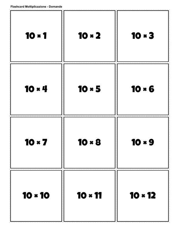 Printable multiplication flashcards for 10 times table - PDF download