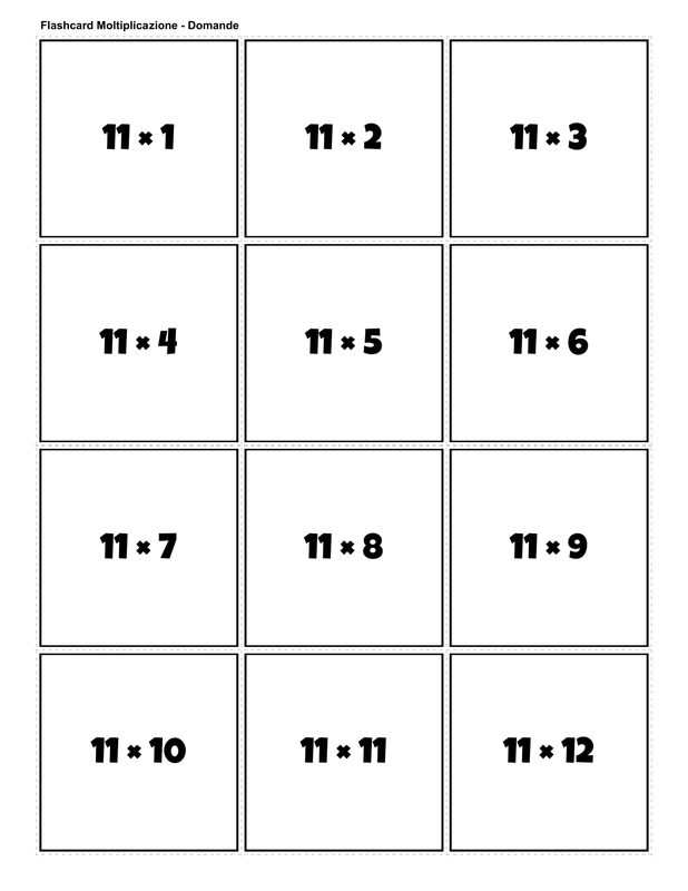 Printable multiplication flashcards for 11 times table - PDF download