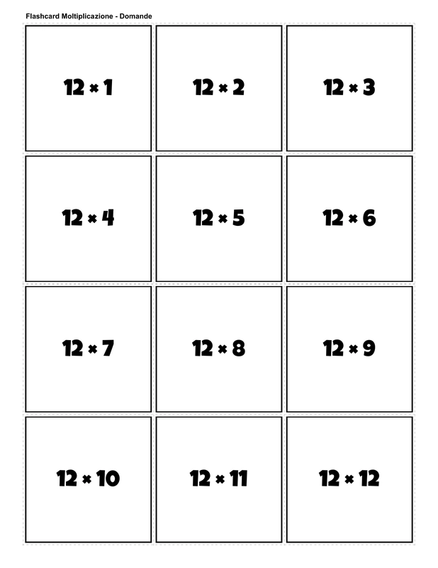 Printable multiplication flashcards for 12 times table - PDF download