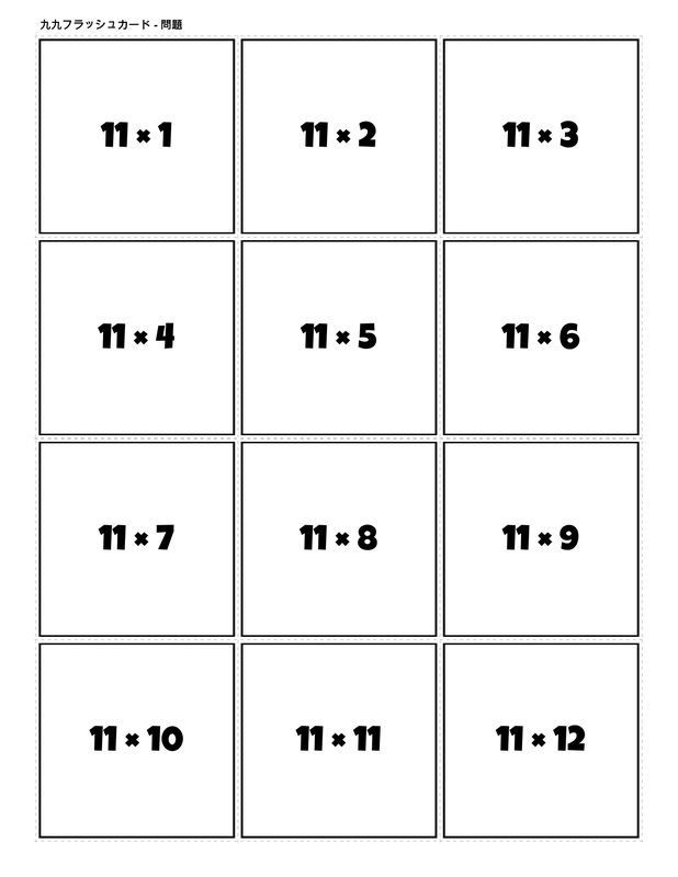 Printable multiplication flashcards for 11 times table - PDF download