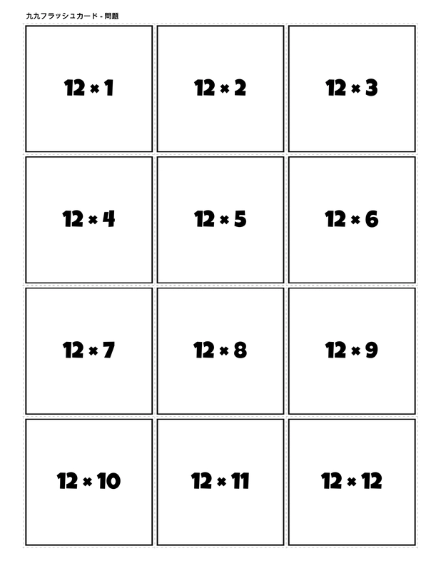 Printable multiplication flashcards for 12 times table - PDF download