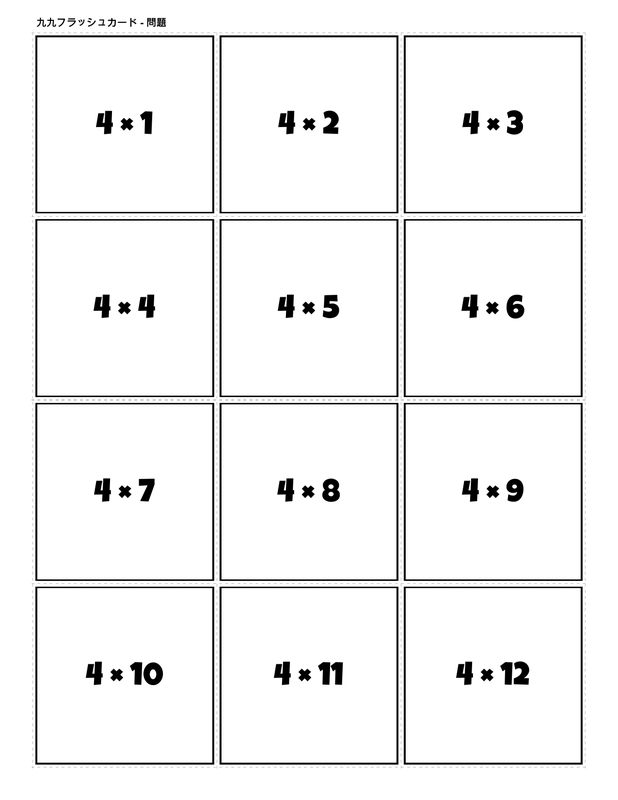 Printable multiplication flashcards for 4 times table - PDF download