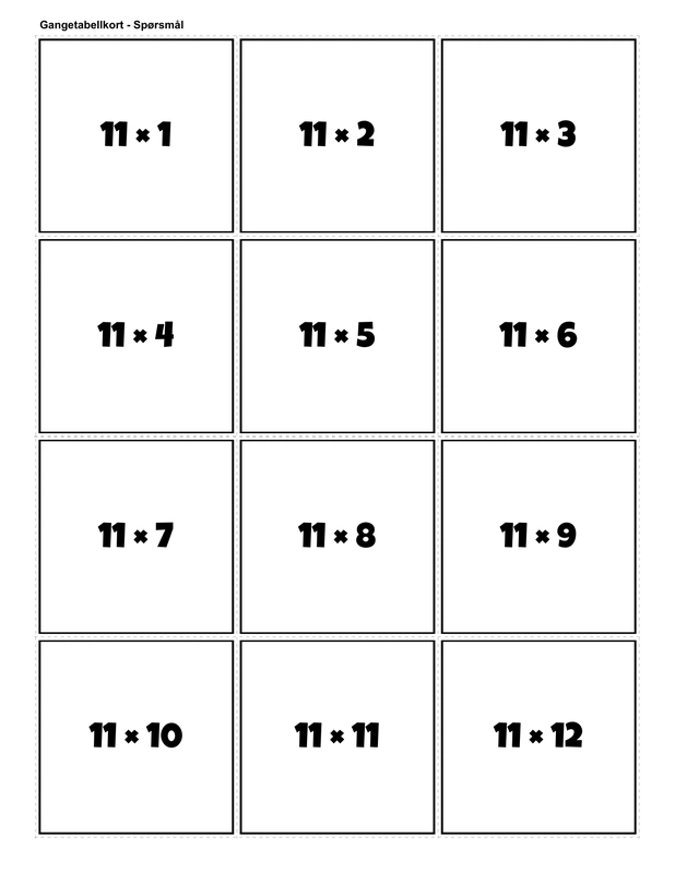 Printable multiplication flashcards for 11 times table - PDF download