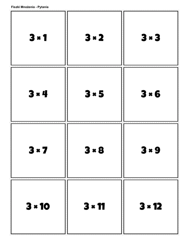 Printable multiplication flashcards for 3 times table - PDF download