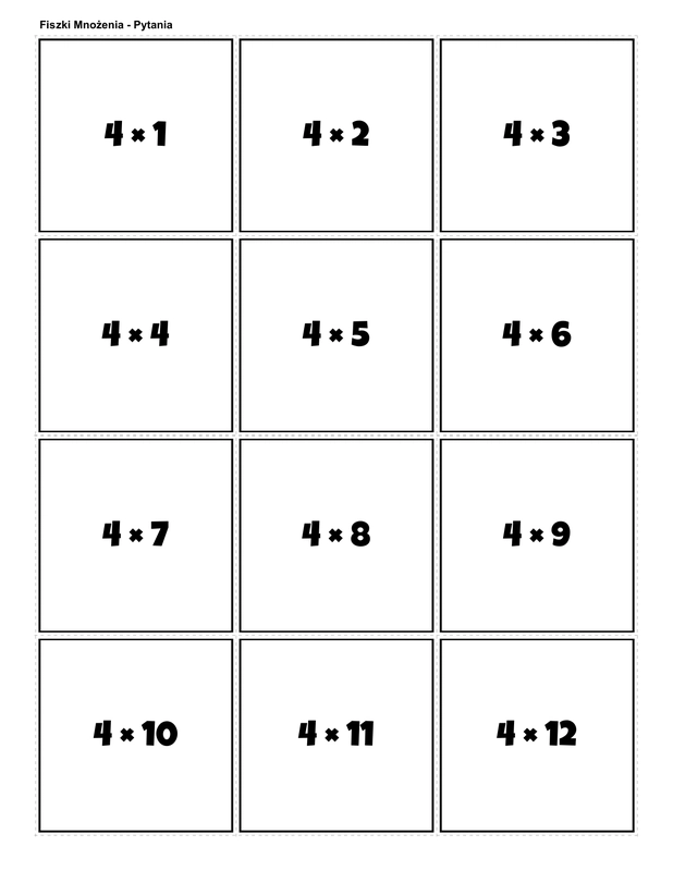 Printable multiplication flashcards for 4 times table - PDF download