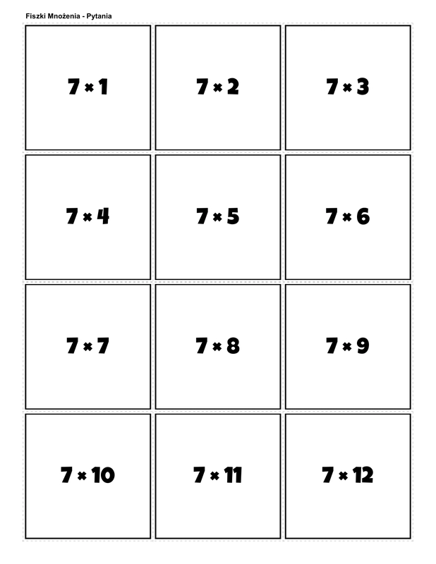 Printable multiplication flashcards for 7 times table - PDF download