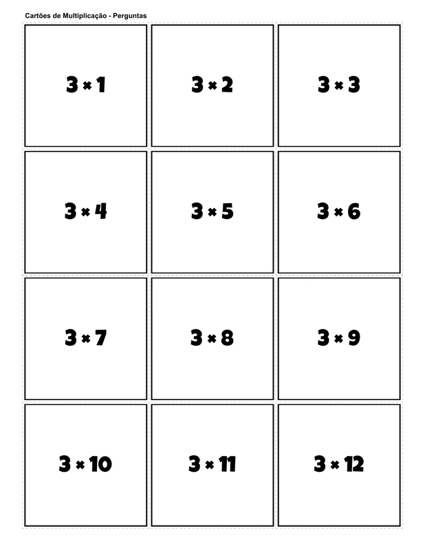 Printable multiplication flashcards for 3 times table - PDF download