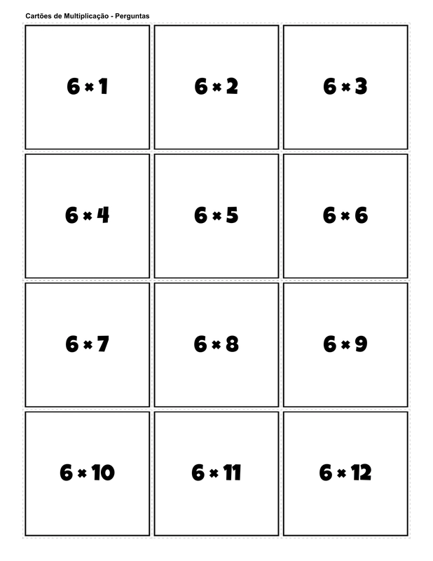 Printable multiplication flashcards for 6 times table - PDF download