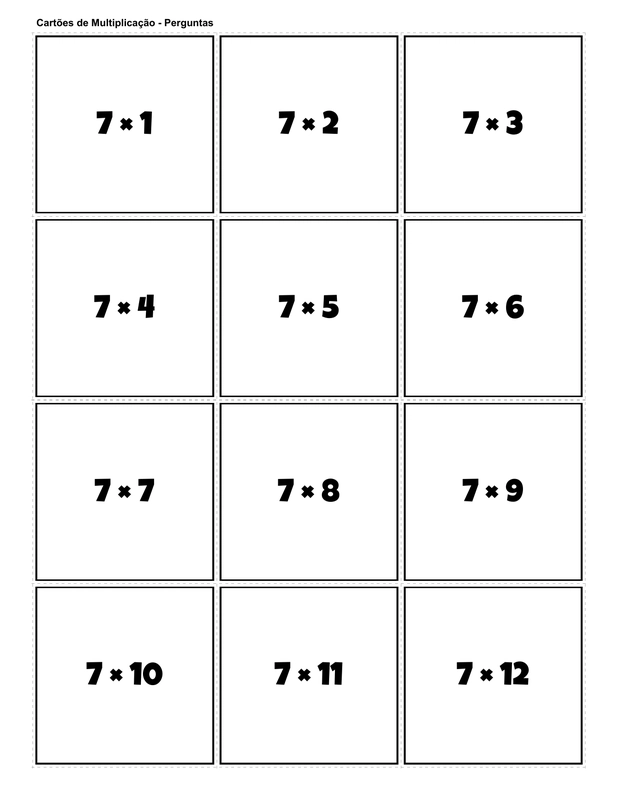 Printable multiplication flashcards for 7 times table - PDF download