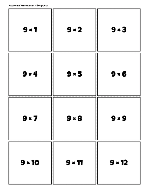 Printable multiplication flashcards for 9 times table - PDF download