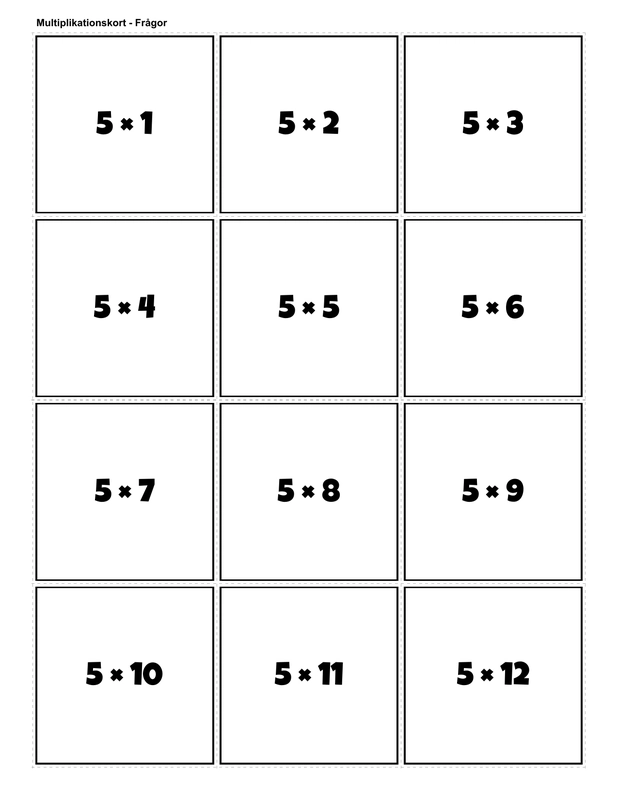 Printable multiplication flashcards for 5 times table - PDF download