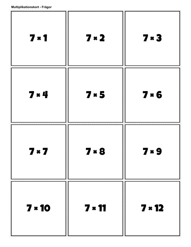 Printable multiplication flashcards for 7 times table - PDF download