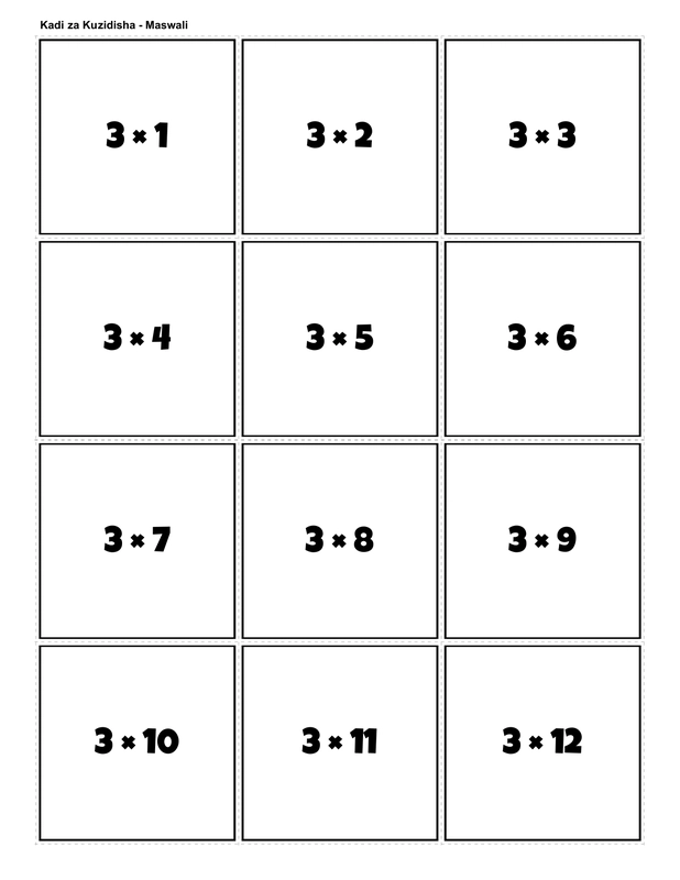 Printable multiplication flashcards for 3 times table - PDF download