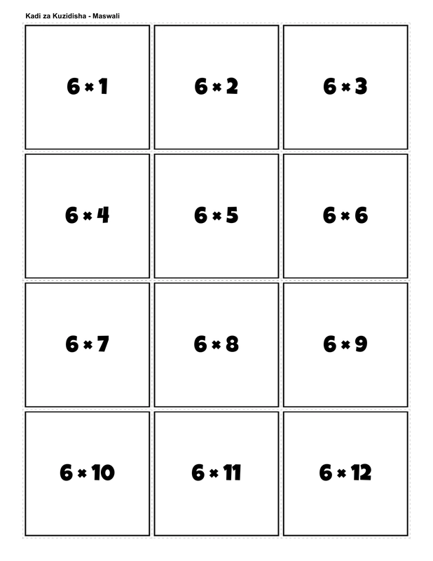 Printable multiplication flashcards for 6 times table - PDF download