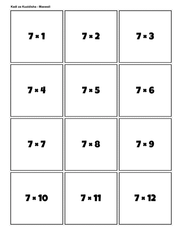 Printable multiplication flashcards for 7 times table - PDF download