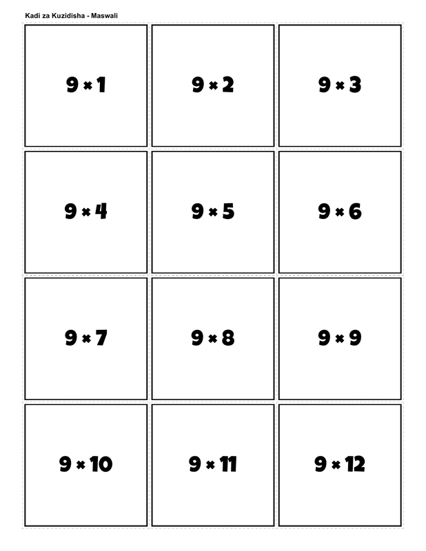 Printable multiplication flashcards for 9 times table - PDF download