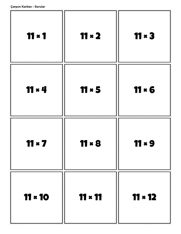 Printable multiplication flashcards for 11 times table - PDF download